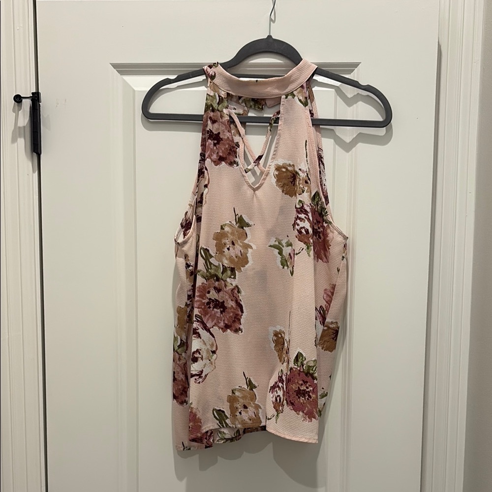 Floral Sleeveless Top - Pink and Brown